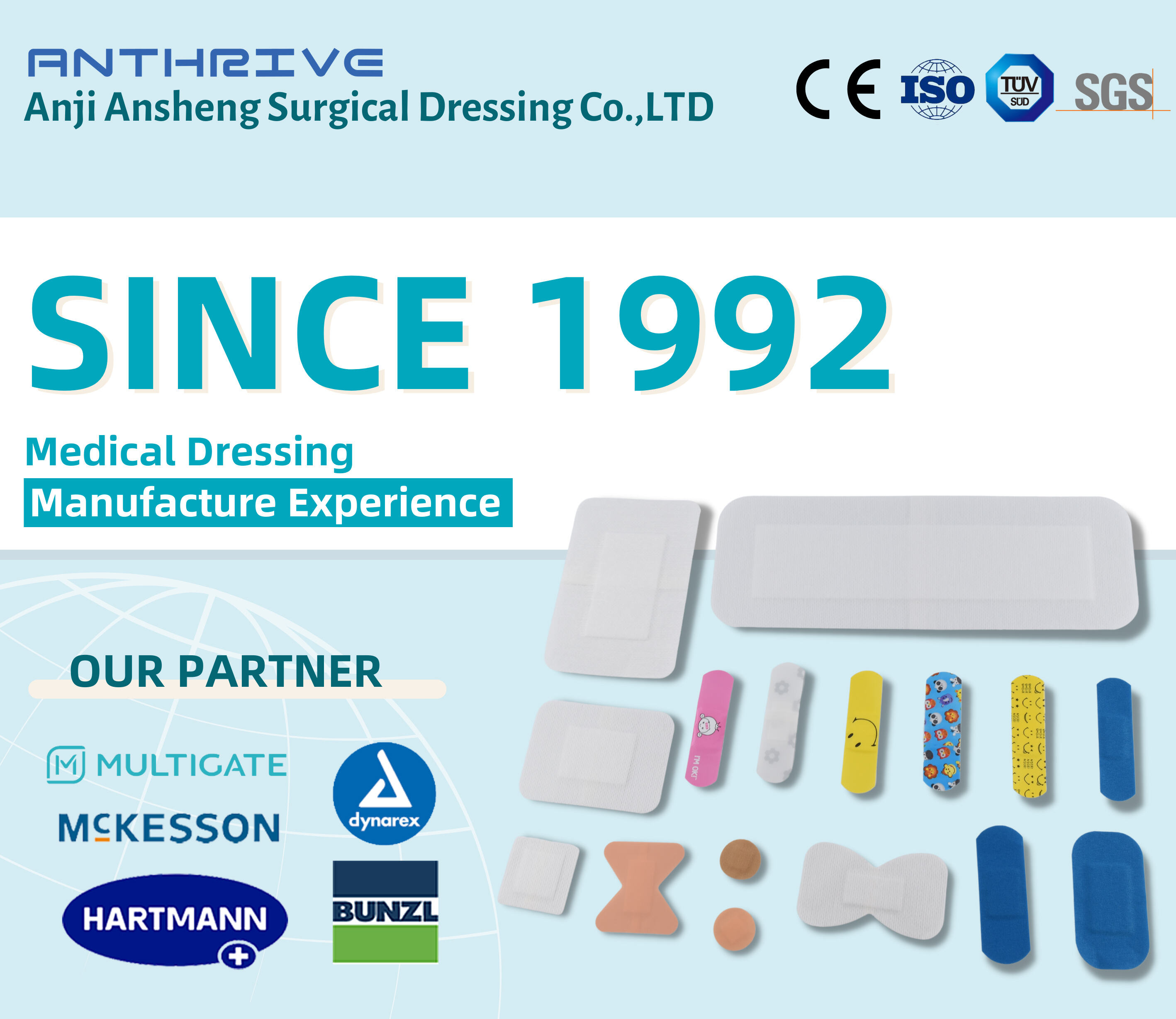 Anthrive Factory Adhesive Hypoallergenic Hydrogel Collagen Sterile Silicone Foam Absorbent Pad Non Woven Wound Dressing details