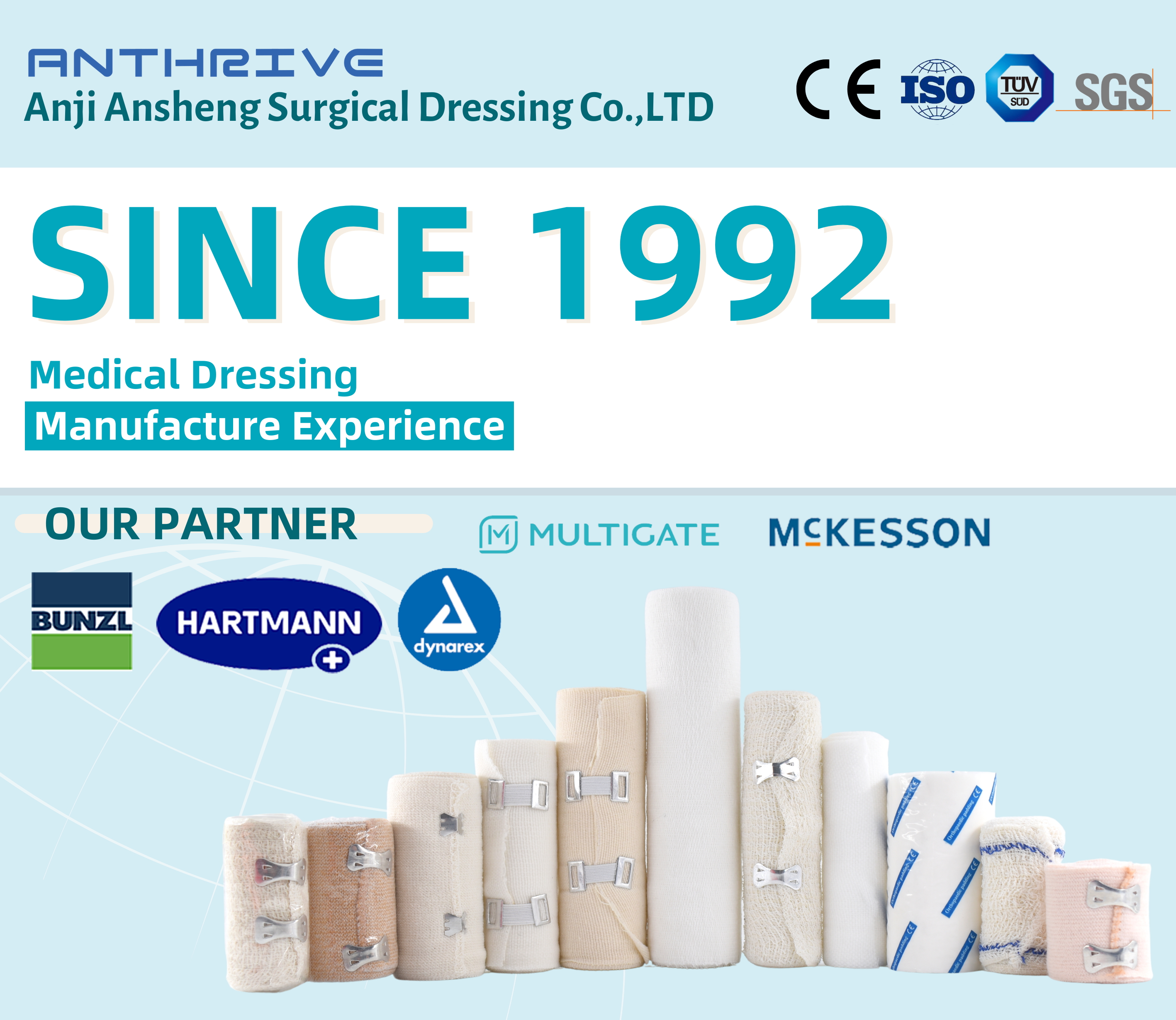 Anthrive OEM Size Waterproof Spandex Compression Cotton Soft Wrap Roll Medical High Elastic Bandage With Clips factory