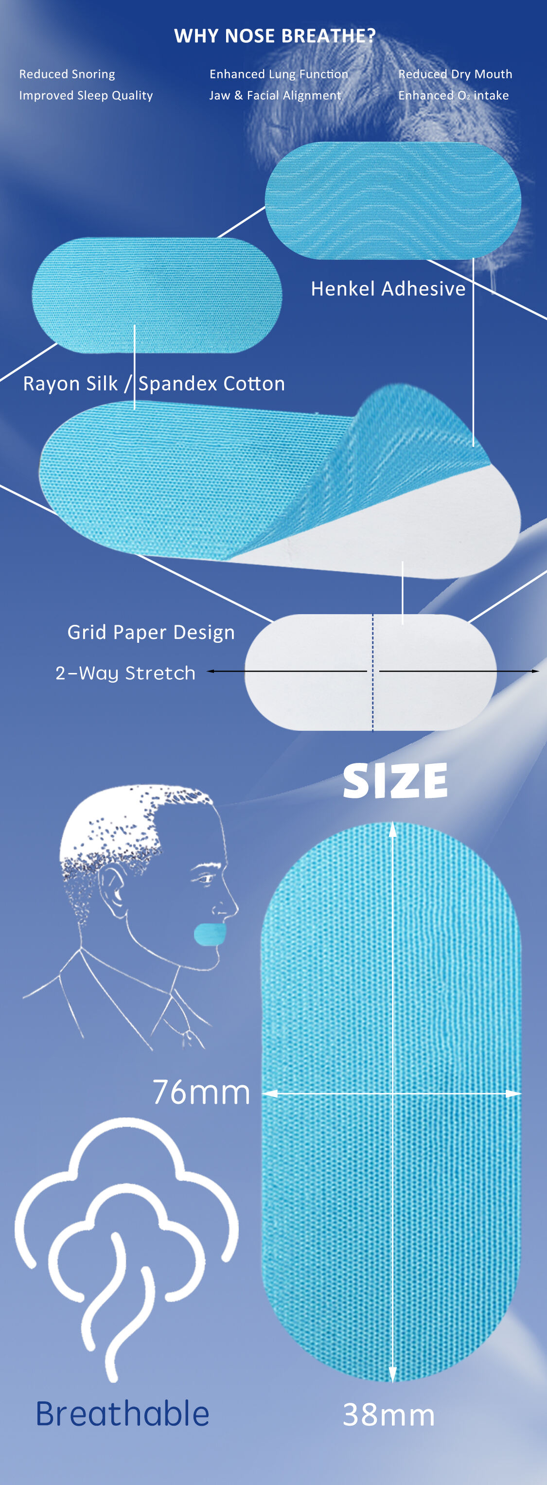 Anthrive Custom Package Private Label Natural Bamboo Silk Sleeping Better Patch Anti Snoring Sleep Tape Mouth Tape for Sleeping factory
