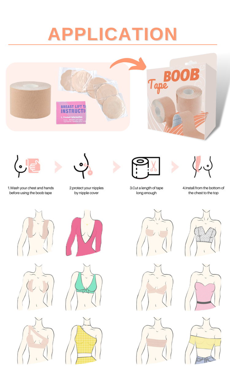 Anthrive 2 Inch Waterproof Push Up Breast Lifting Nipple Boob Tape Breast Lift Tape With Silicone Nipple Cover Set Boob Tape manufacture