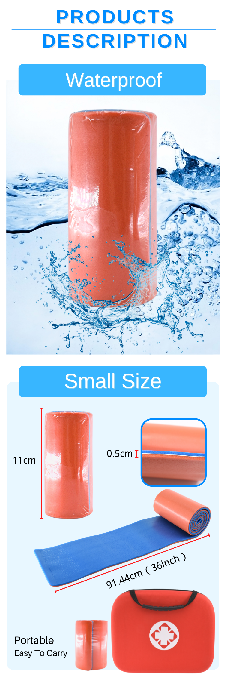 Anthrive 36" Rolled Combat Lightweight Reusable Orange Blue First Aid Aluminum Hand Foot Ankle Arm Sam Splint  for Leg details