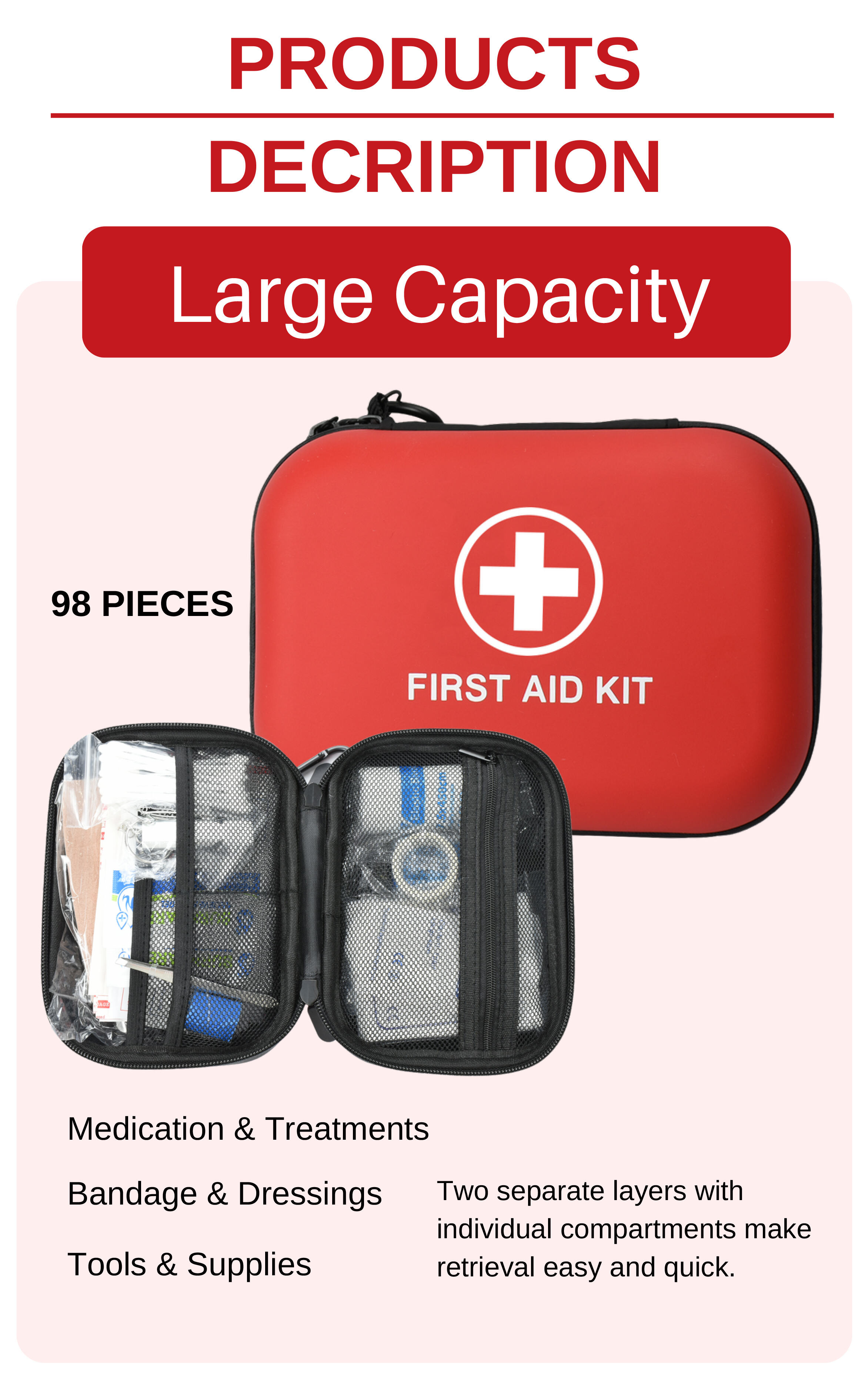 Anthrive 98 PCS Medical Supplies Waterproof Emergency Kit EVA Case Medical First Aid Kit For Travel Home Office Camping Hiking supplier
