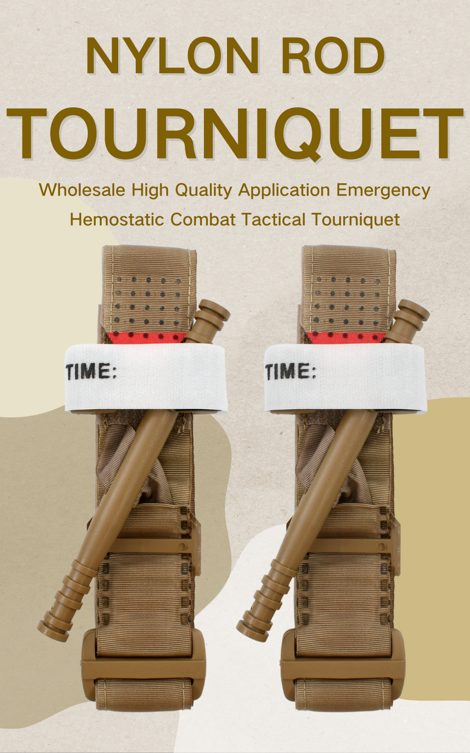 Anthrive High Quality Tan Brown Nylon Application Survival Trauma Combat Hemostatic First Aid Emergency Cat Tactical Tourniquet factory