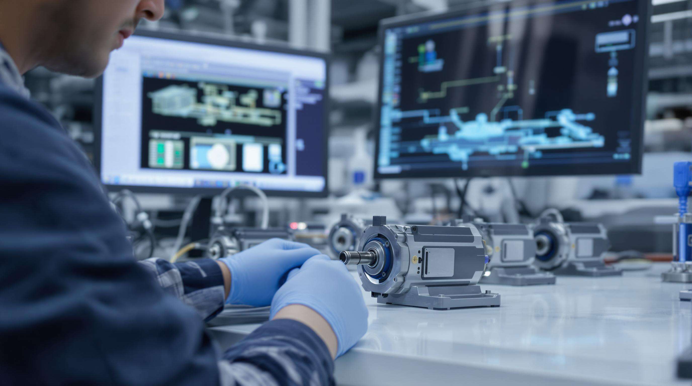 Technician working with precision micro motors and sensors in an engineering lab