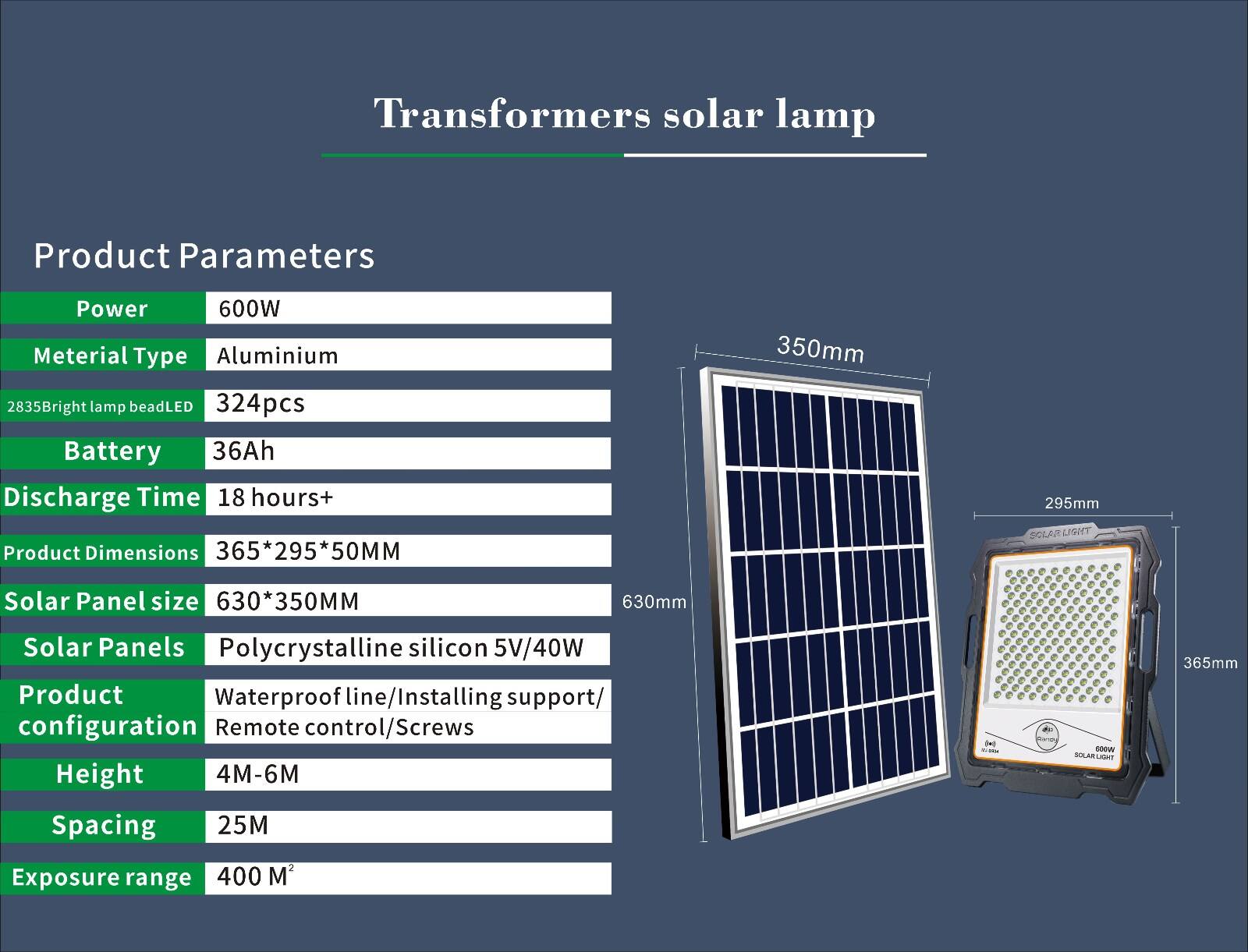 Preço de fábrica 100w 150w 200W 300W 400W 500W 600Watt levou detalhes do holofote solar