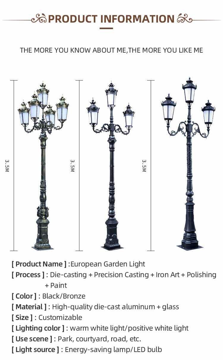 Poteau d'éclairage de jardin en aluminium européen, design 3m 4m 5m, luminaire d'extérieur antique, usine