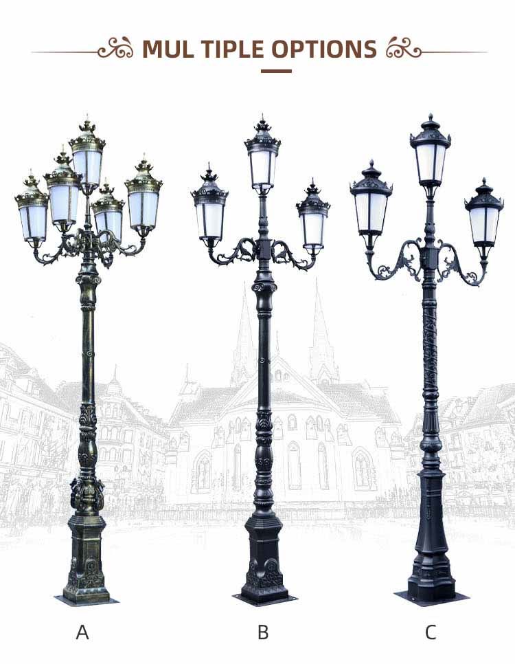 Conception de poteaux d'éclairage de jardin en aluminium européen de 3m 4m 5m, fabrication de luminaires d'extérieur antiques