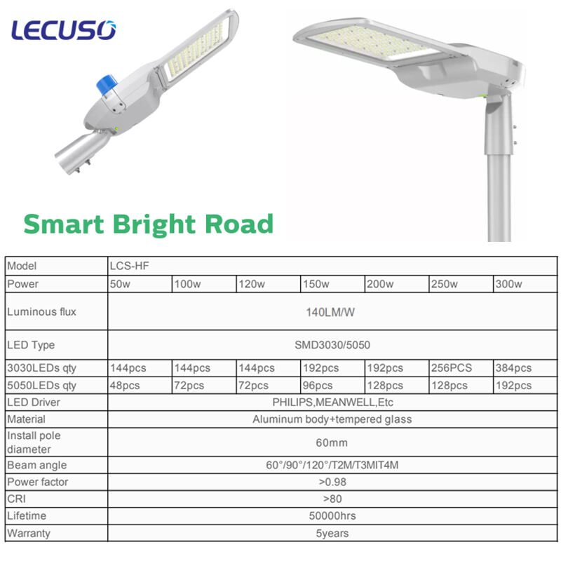 5년 보증 meanwell 유럽 야외 100w 150w 200w 광전지 스마트 smd 알루미늄 하우징 led 가로등 세부 정보