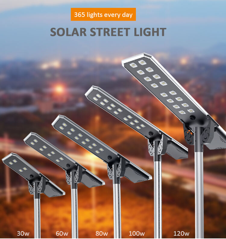 DY-Serie Hohe Helligkeit 30 W 60 W 80 W 100 W 120 W Integrierter All-in-One-LED-Solar-Straßenlaternenlieferant