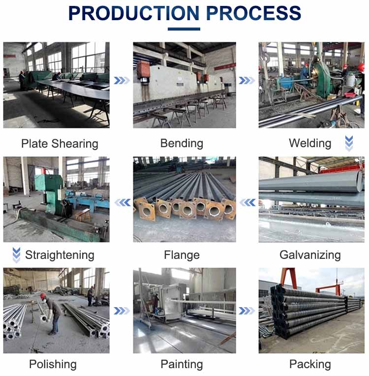 3m 4m 5m 6m 7m 8m 9m 10m 11m 12m poteau d'éclairage public à bras simple et double fabrication d'entreprise