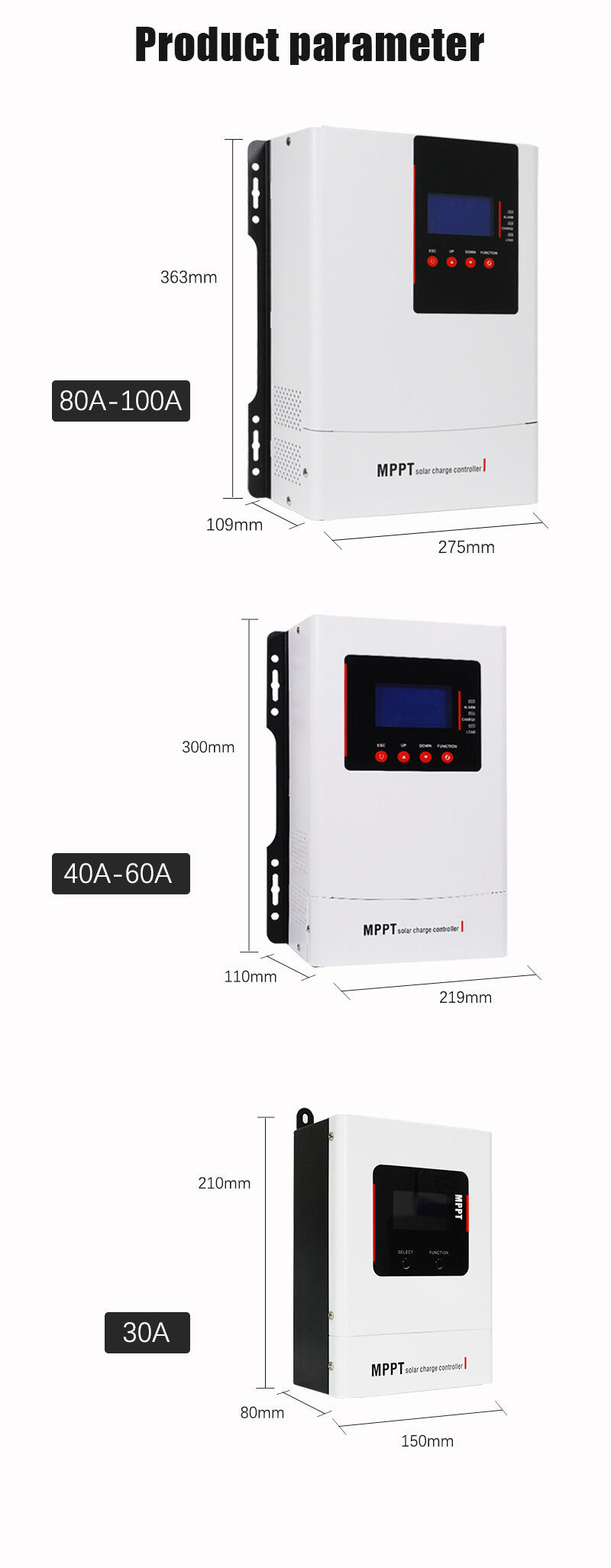 عالية الطاقة 30A 40A 50A 60A 80A 100A MPPT تصنيع جهاز التحكم بالشحن الشمسي