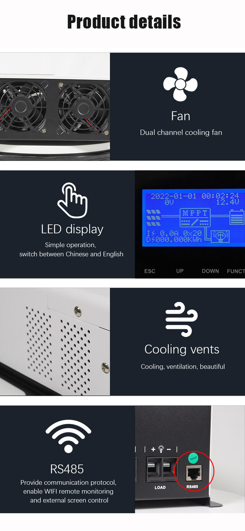 High power 30A 40A 50A 60A 80A 100A MPPT Solar Charge Controller details