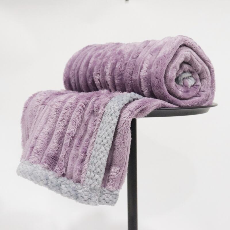 Grape Purple Stripes Jacquard Flannel Blanket details