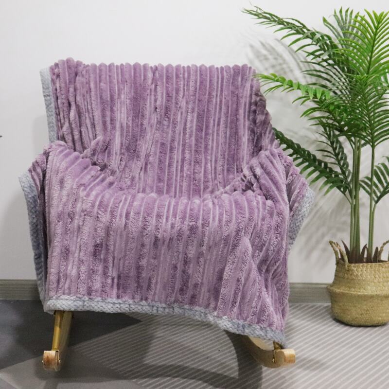 Grape Purple Stripes Jacquard Flannel Blanket details