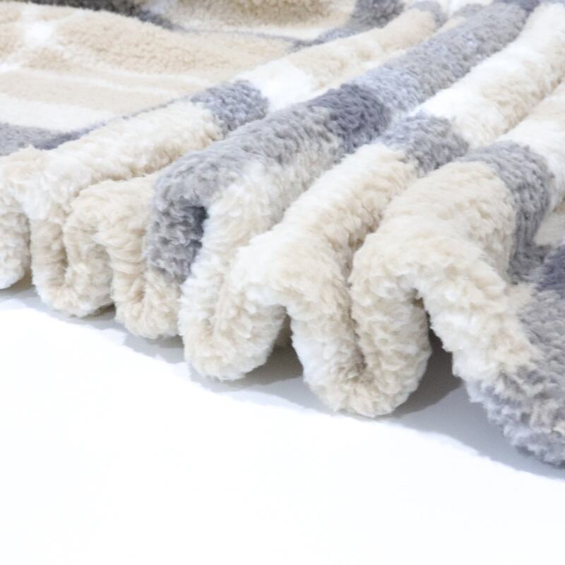 Brown Black Double Layer Striped Sherpa Blanket supplier