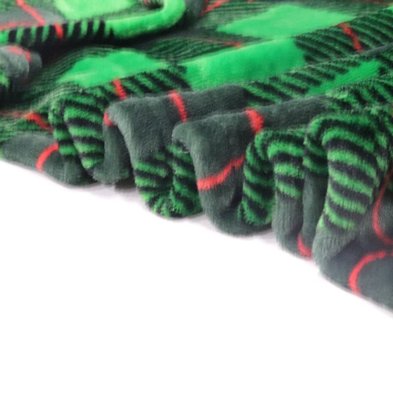 Merry Christmas Green Plaid Print Flannel Blanket manufacture