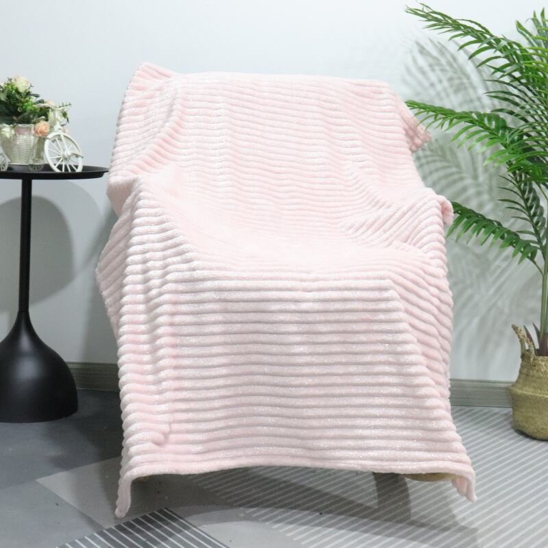 Pink Stripes Jacquard With Foil Flannel Blanket factory