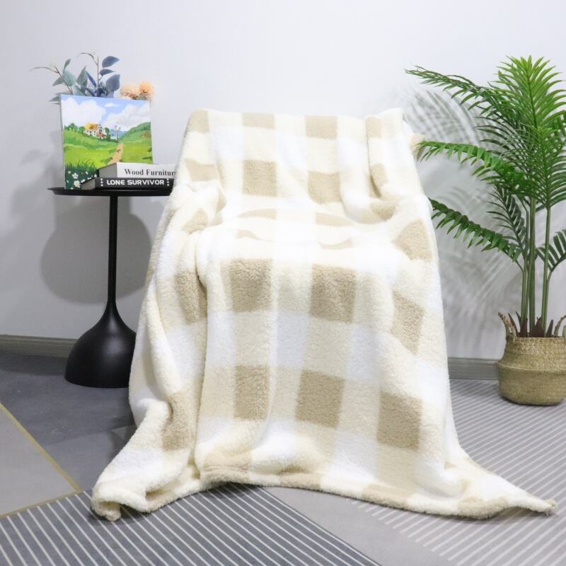 Yellow Square Check Sherpa Blanket factory