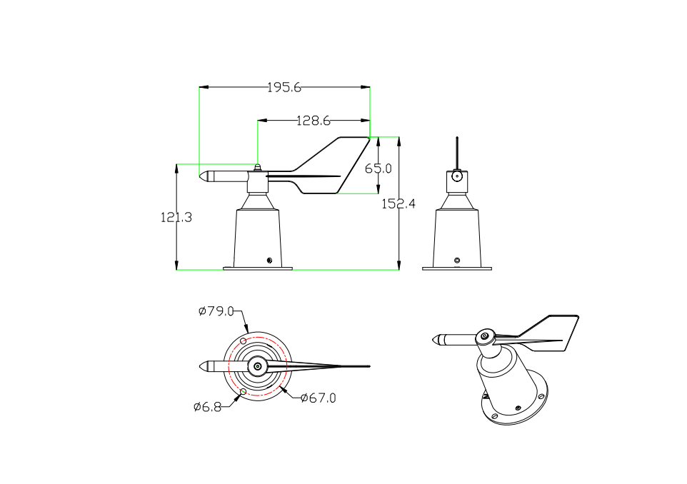 RY-FX02/X/485 Anemometer Wind Meter Air Temperature Flow Velocity Meter Wind direction Meter details