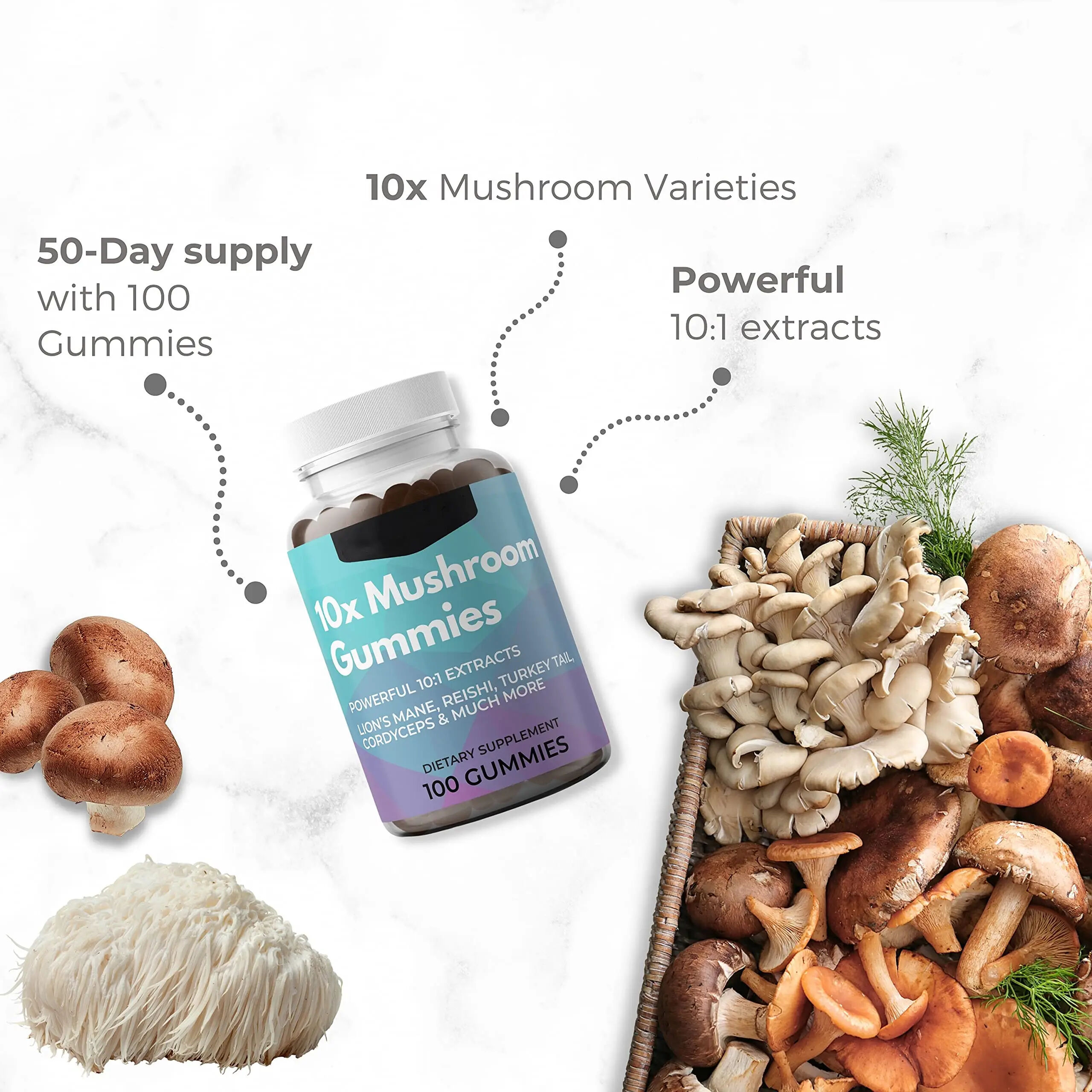 Oem Vegan Cordyceps Reishi & Lions Mane Mushroom Gummies  Nootropic Brain Supplement For Women supplier