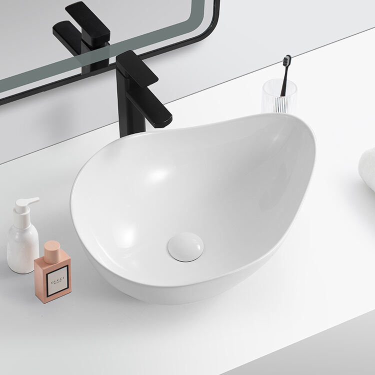 hot selling modern hotel upc unique white above counter small bathroom sink with width 400mm details