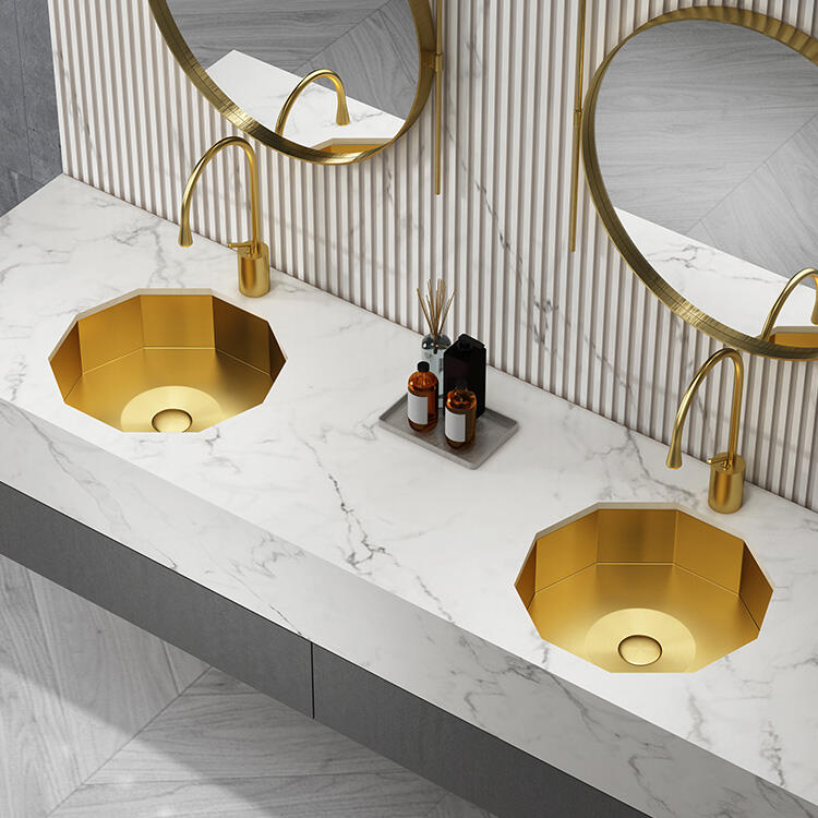 Luxury Golden Sink Bathroom Stainless Steel SS304 Undermount Sinks Wash Basins for Hotel manufacture