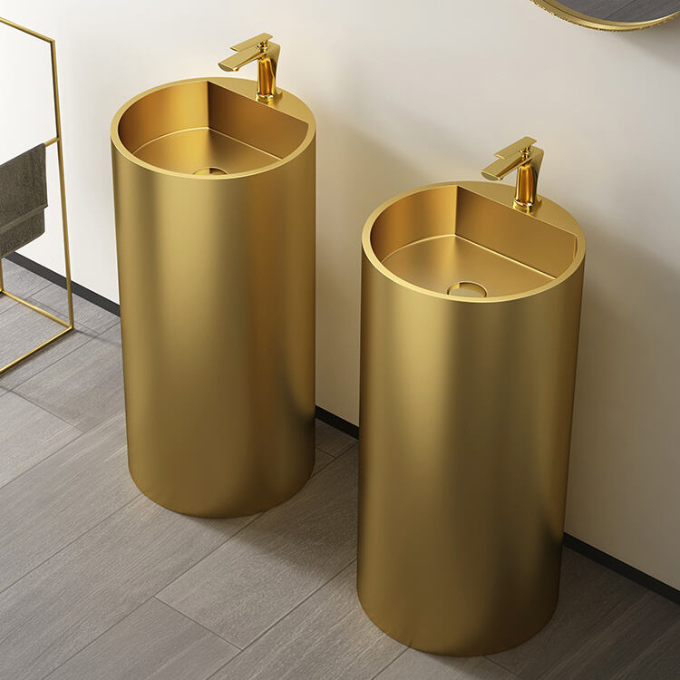 Luxury Bathroom Decor Artificial Stainless Steel Stainless Steel SUS 304 Gold Pedestal Basin factory