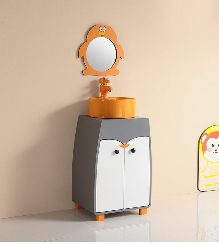 single sink free standing penguin cartoon color bathroom vanity cabinet with mirror factory