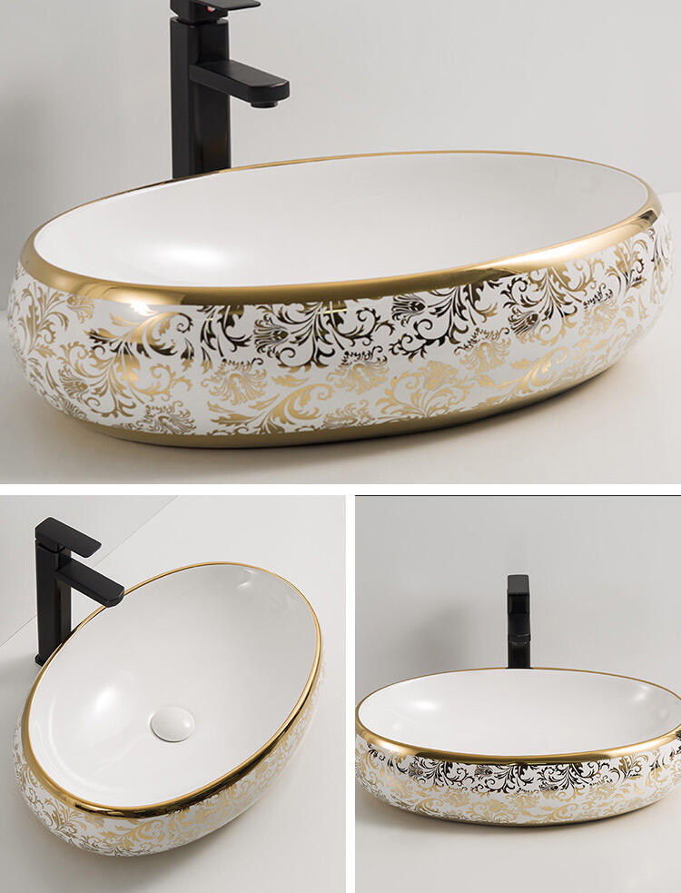 China Wholesale Bathroom Lavabo Gold Luxury Vanity Basin Cabinet Sink CE CUPC Ceramic Art Wash Basin Countertop Bathroom Sink factory