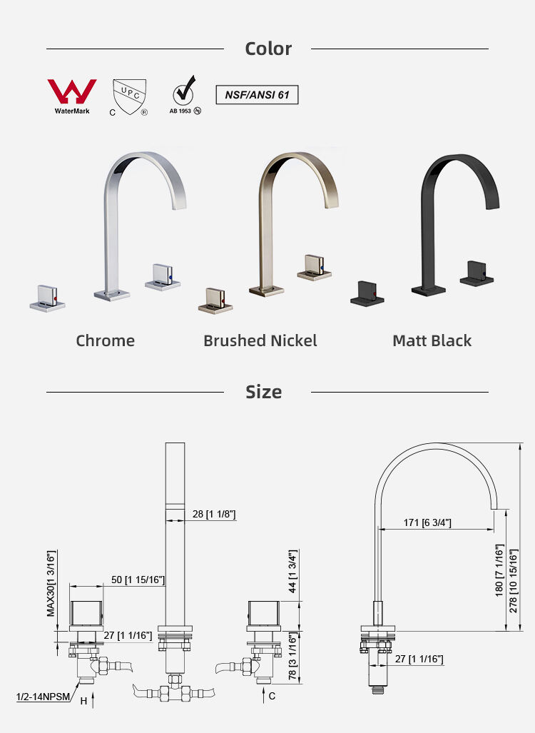 Hot Sale Advanced Bathroom Modern Durable Stainless Steel SUS304 cUPC NSF Sink Faucets from Factory details