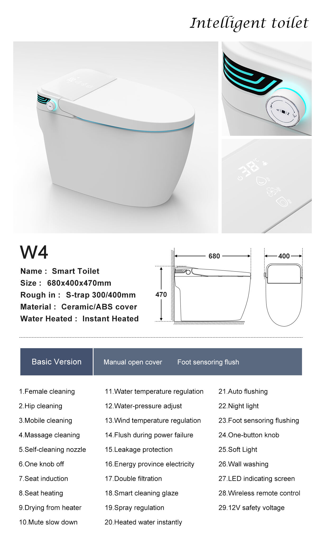 W4-A GP Fashionable Full-Automatic Jet Siphon Instant Heated one piece Intelligent Smart Toilet Wc manufacture