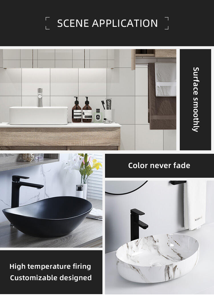 factory North Europe Artistic Glossy Black Round Shape Free Standing Ceramic Bathroom Pedestal Basin details