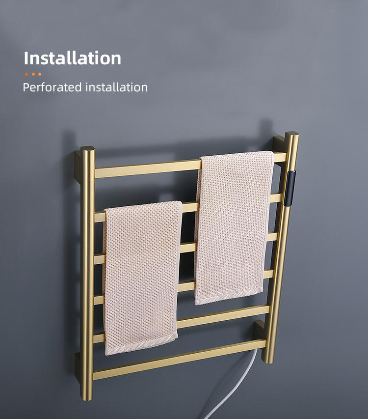 bathroom towel bar black brushed gold heated aluminum dry heating element electric towel rail supplier