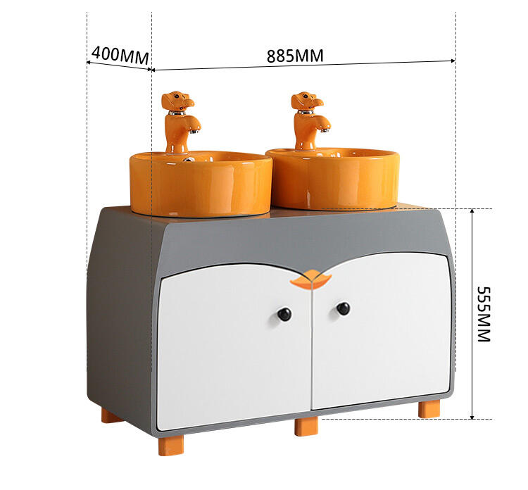 single sink free standing penguin cartoon color bathroom vanity cabinet with mirror details