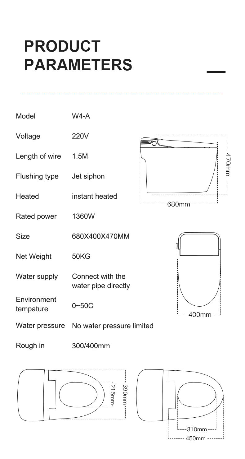 W4-A GP Fashionable Full-Automatic Jet Siphon Instant Heated one piece Intelligent Smart Toilet Wc supplier