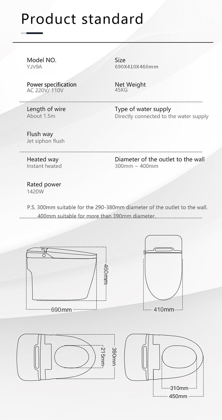 YJV9A Modern automatic bidet toilet electronic smart wc sanitary wares water closet seat toilet manufacture