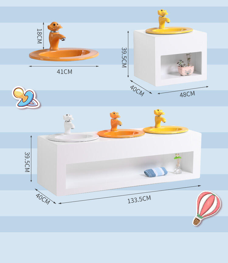 wall mounted modern Cartoon bathroom cabinet vanity sets with mirror & faucet basin details