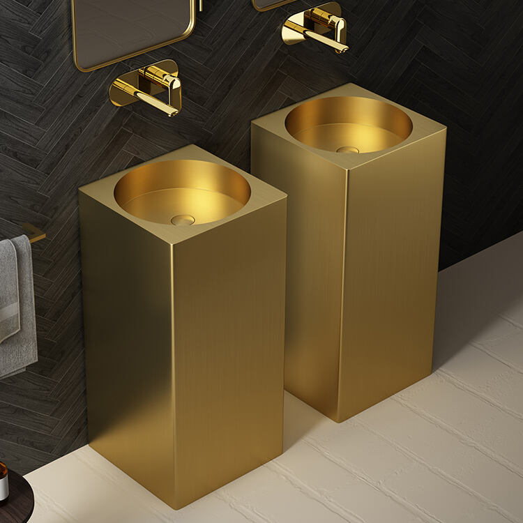 Big Size Square Bathroom Renovation Decoration Gold Color Square Shape Pedestal Wash Basin for Hotel Villa manufacture