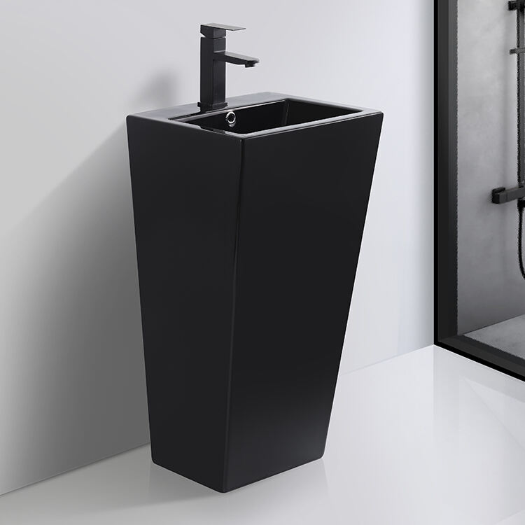 Manufacturer CE CUPC Hand Freestanding Washing Sink Price with Pedestal Bathroom Black Sinks Washbasins Lavobo Basin Porcelain details