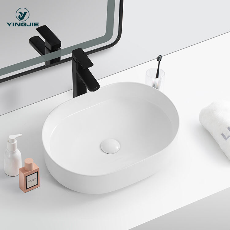 new product elegant rectangular ceramic base contour top hand wash bathroom sink factory