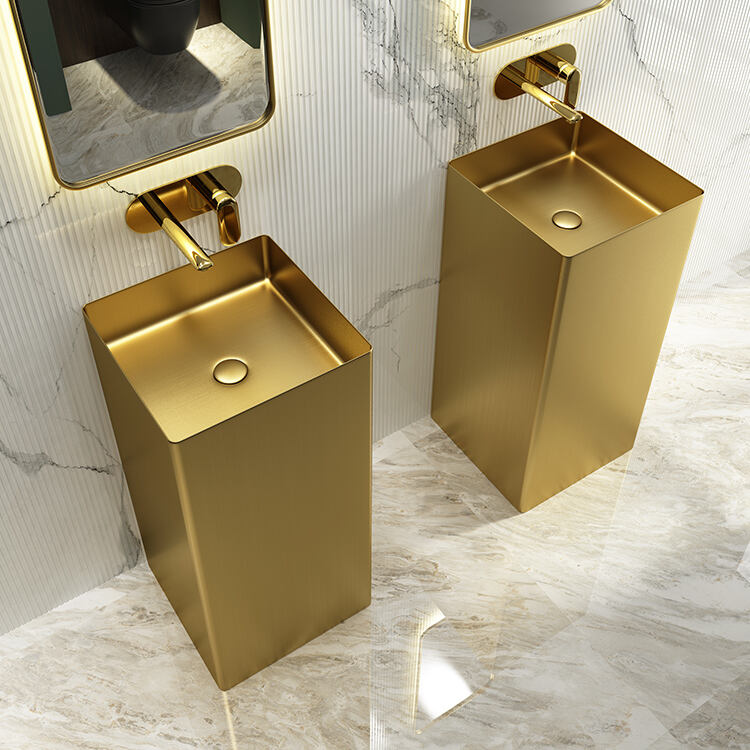 Luxury Stainless Steel Bathroom Sink Golden Hand Wash Basin 304 Pedestal Sinks factory