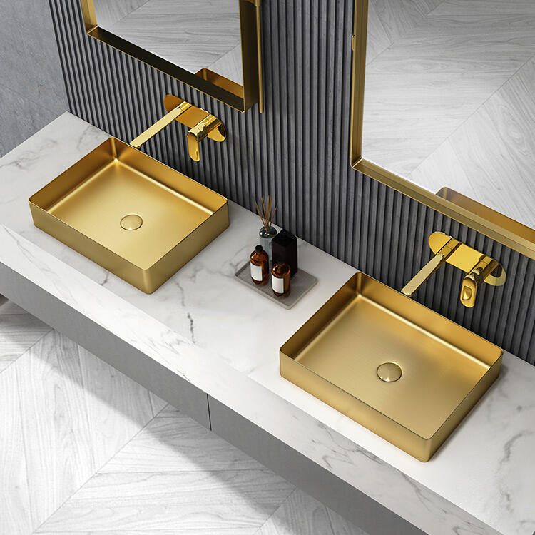 Bathroom Decoration Stainless Steel Material Rectangular Shape SUS 304 Countertop Mounted Bathroom Sinks factory