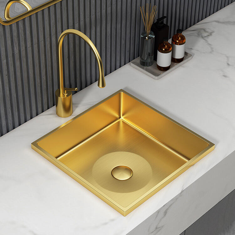 Luxury High-end Golden Bathroom Stainless Steel SUS304 Semi Counter Sinks Wash Basins for Hotel Villa details