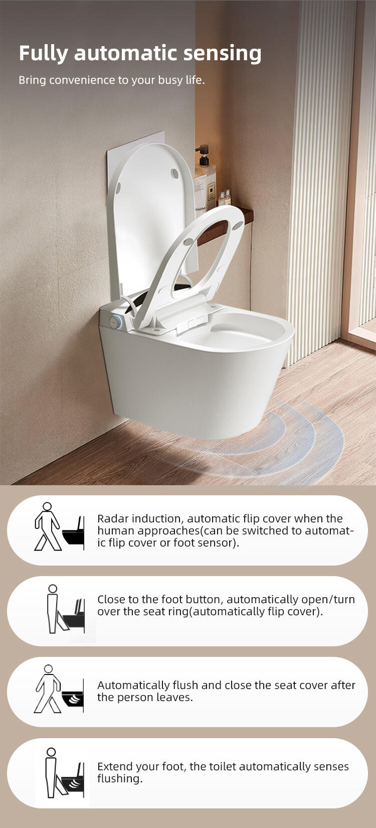 smart hung inodoro inteligente Wall mounted automatic flush toilet for hotel bathroom details