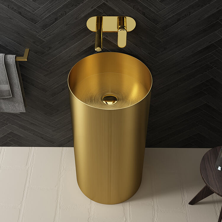 Modern Commercial Decorative Designer Stainless Steel Bathroom Sink Hand Wash Art Basins Bowls 304 Pedestal Golden Sinks supplier