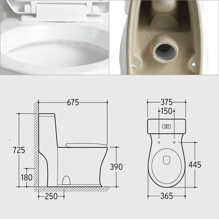 Modern style water closet siphonic ceramic sanitary ware one piece toilet bowl p trap bathroom toilet details