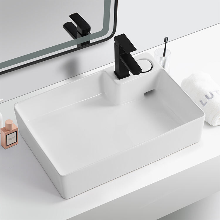 new product elegant rectangular ceramic base contour top hand wash bathroom sink manufacture