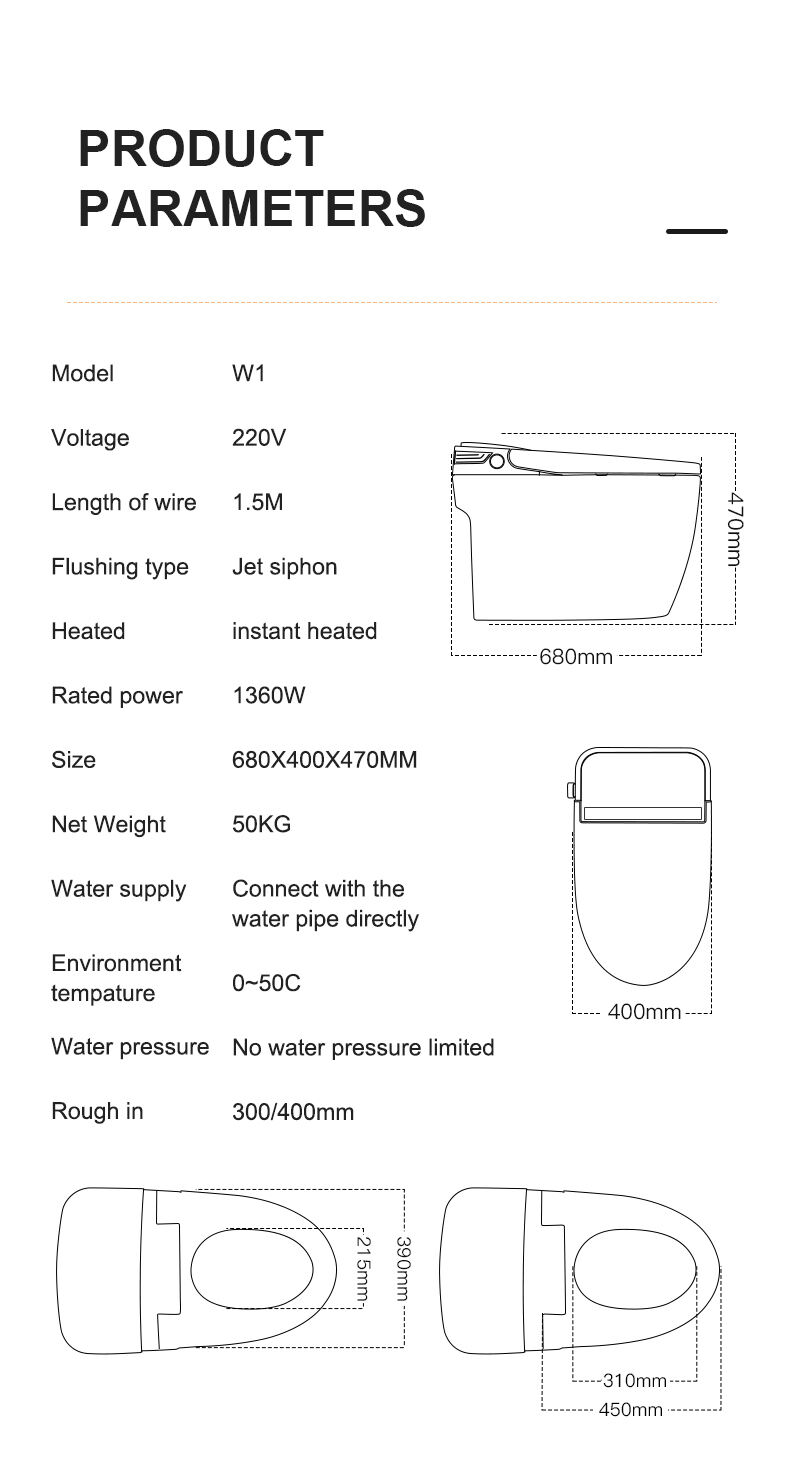 Automatically Open Instant Heat Female Washing Remote Control Smart Toilet Intelligent WC with Warm Seat manufacture