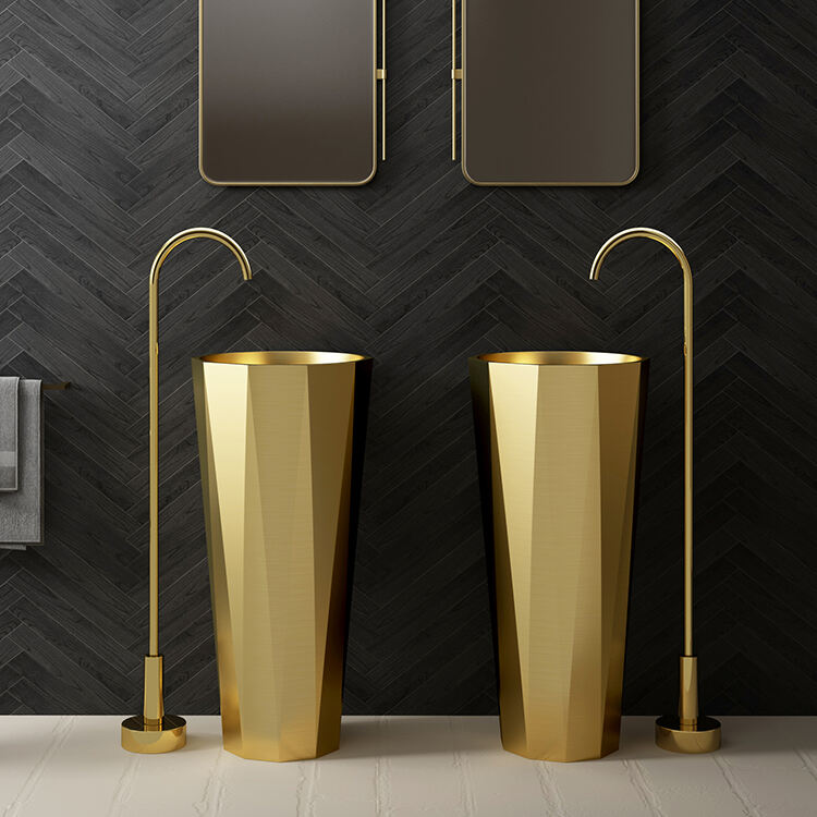 Luxury Basin Decorative Lavabo Middle East Gold Stainless Steel 304 Pedestal Sink details