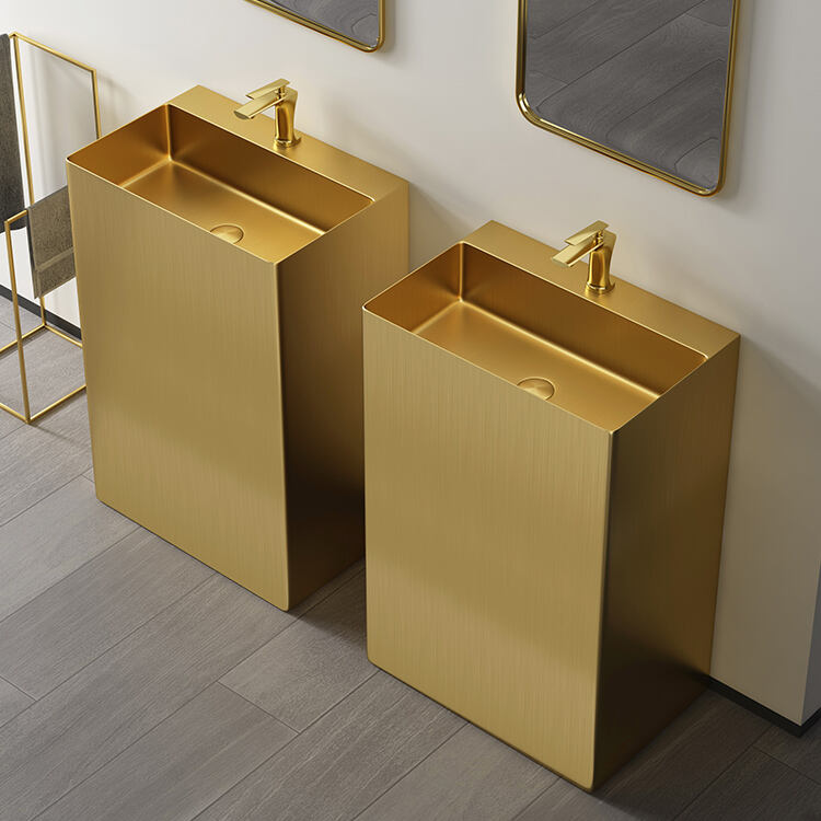 High-end Luxury Bathroom Furniture Handmade Golden Bathroom Sinks Floor mount Pedestal Basin details